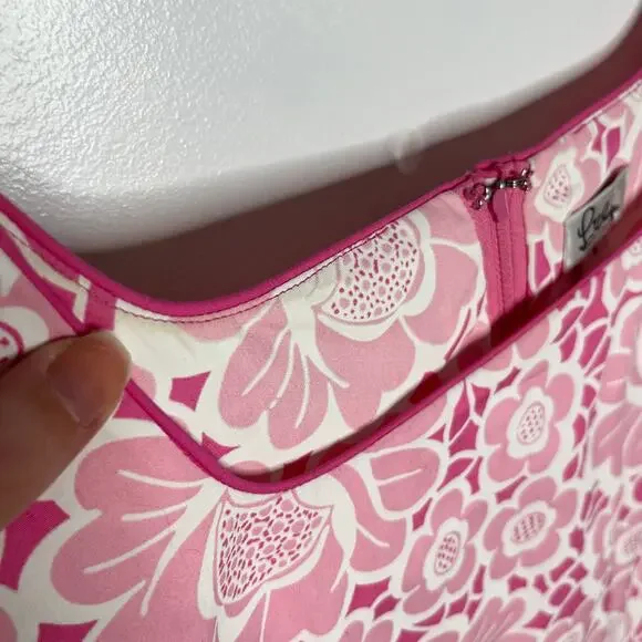 Vintage Lilly Pulitzer Sleeveless Shift Dress Womens 8 Pink White Floral Lace - Picture 8 of 9